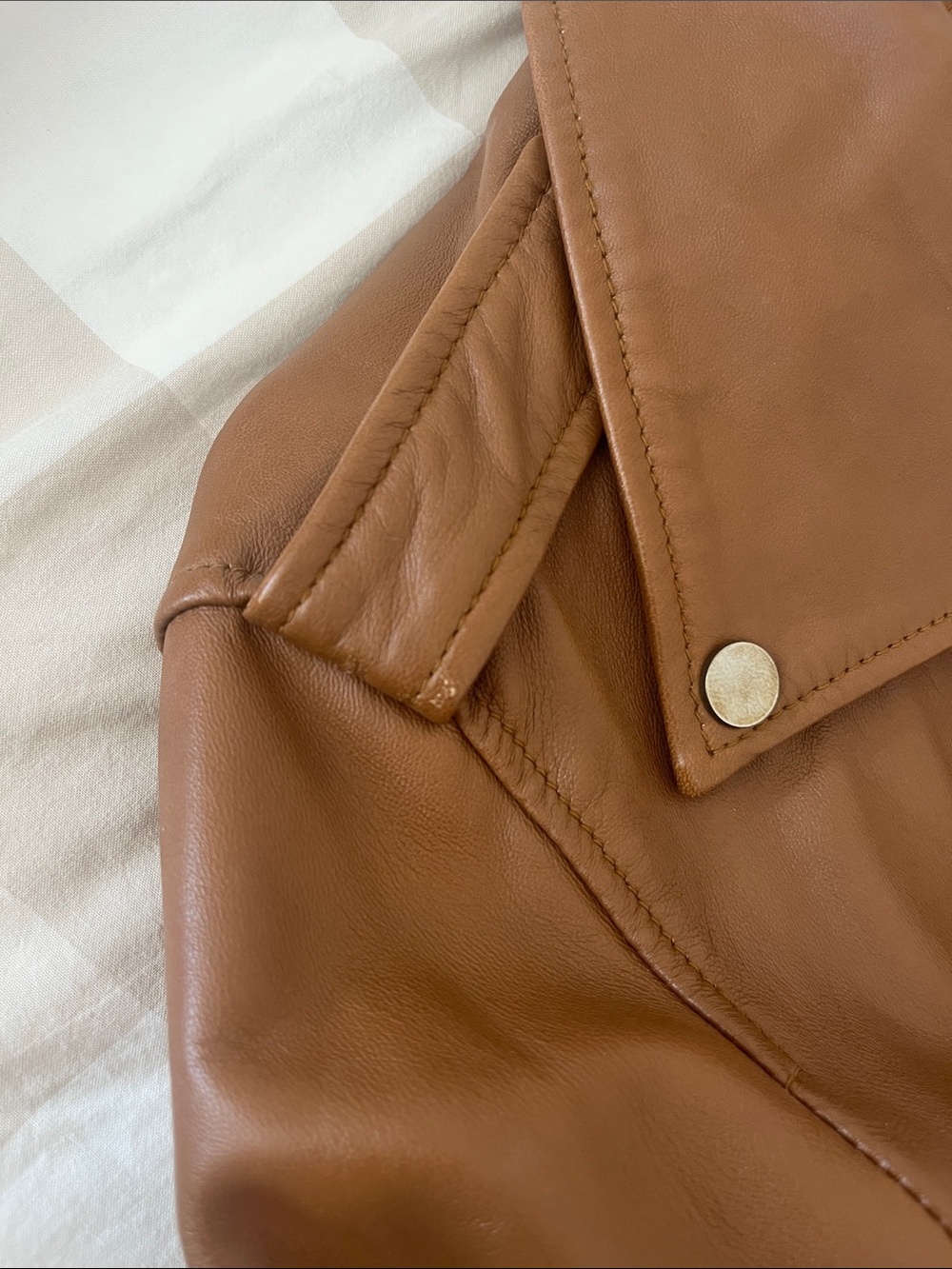 Quince Tan Leather Moto Jacket with Belt - Picture 6 of 12